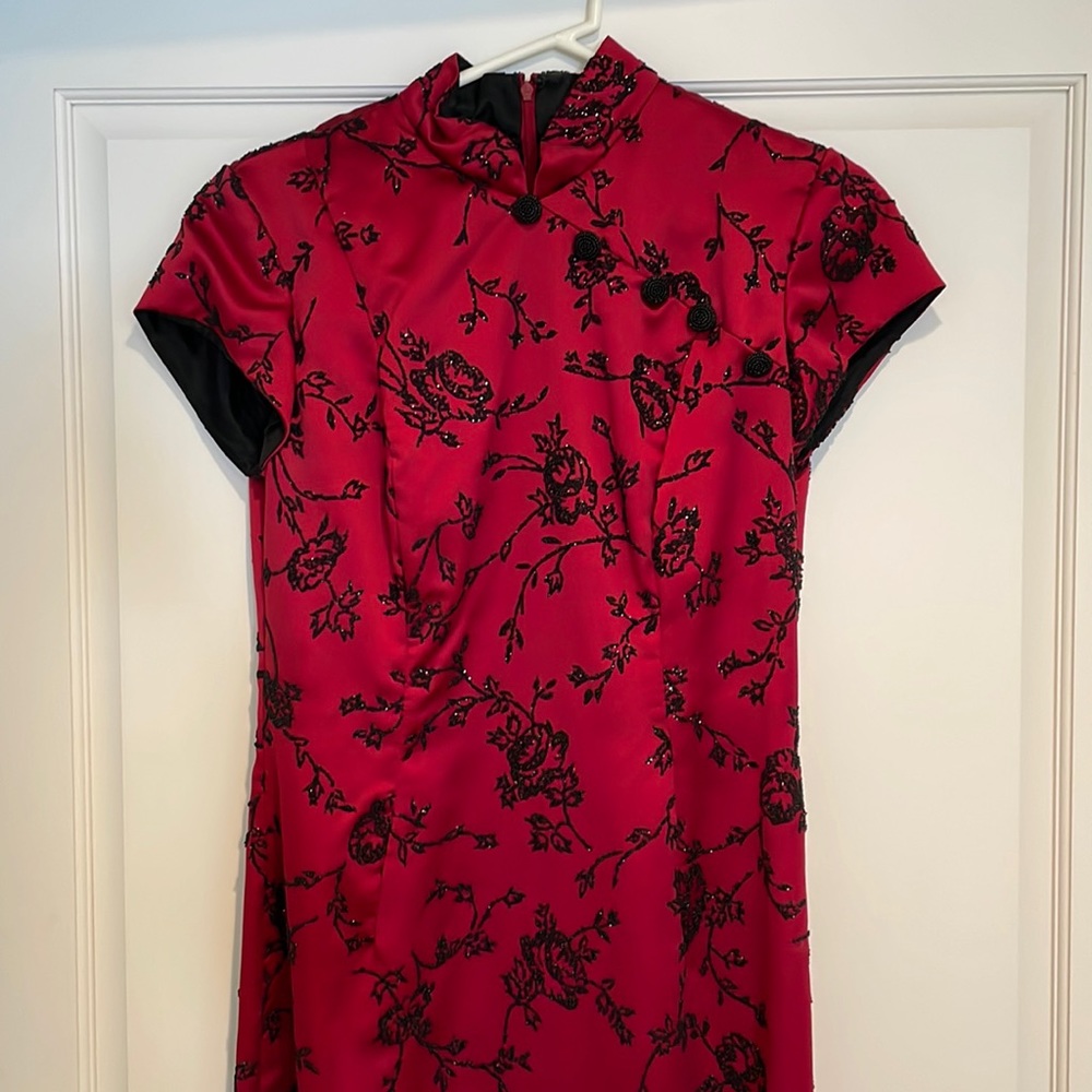 Red black beaded dress